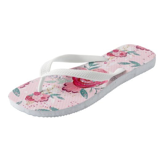 Hot-roze en lichtroze Roos Teenslippers (Schuin)