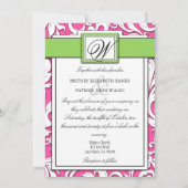 Hot-roze en Lime Green Damask Wedding-uitnodiginge Kaart (Achterkant)
