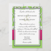 Hot-roze en Lime Green Damask Wedding-uitnodiginge Kaart (Achterkant)