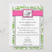 Hot-roze en Lime Green Damask Wedding-uitnodiginge Kaart (Achterkant)