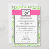 Hot-roze en Lime Green Damask Wedding-uitnodiginge Kaart (Achterkant)