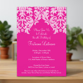 Hot-roze en Limoen Girly Damask Patroon Kaart