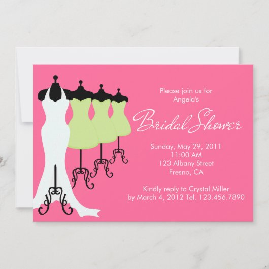 Hot-roze en Limoen-jurken Bridal Shower-uitnodigin Kaart (Voorkant)