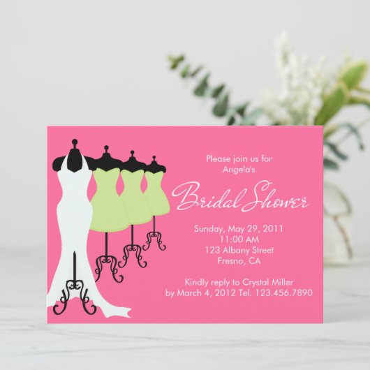 Hot-roze en Limoen-jurken Bridal Shower-uitnodigin Kaart (Staand voorkant)