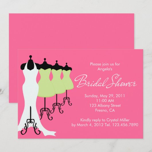 Hot-roze en Limoen-jurken Bridal Shower-uitnodigin Kaart (Voorkant / Achterkant)
