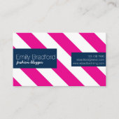 Hot-Roze en marineblauw gestreept Visitekaartje (Voorkant)