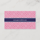 Hot Roze en Navy Blauw Griekse Key Pattern Visitekaartje (Achterkant)