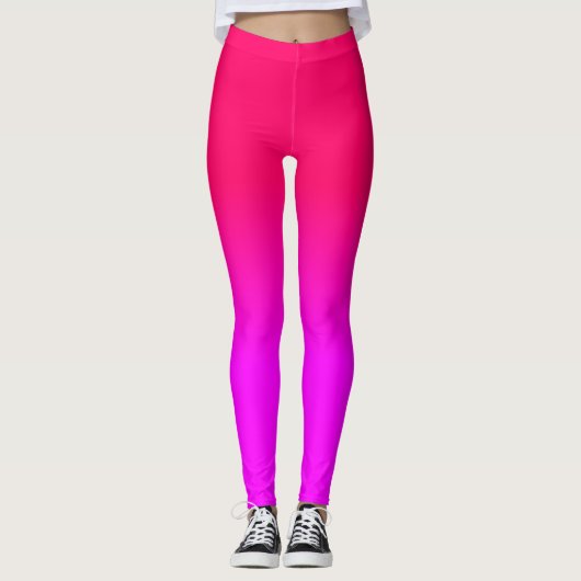 Hot-roze en Neon Pink Ombre Shade Kleur Vervagen Leggings (Voorkant)