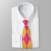 Hot-roze en Oranje Argyle Stropdas (Gebonden)