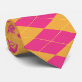 Hot-roze en Oranje Argyle Stropdas (Opgerold)