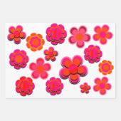 Hot-roze en Oranje bloemen Inpakpapier Vel (Voorkant)