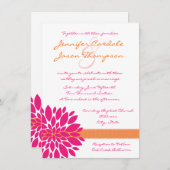 Hot-roze en Oranje bruine bruiloft Kaart (Voorkant / Achterkant)