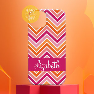 Hot-roze en Oranje Chevron Patroon en naam Case-Mate iPhone 14 Pro Max Hoesje