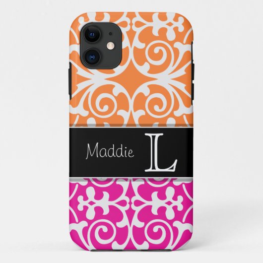 Hot-roze en Oranje Damask Monogram iPhone 5 Case-Mate iPhone Case (Achterkant)