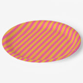 Hot-roze en Oranje gestreept Papieren Bordje (Gekanteld)