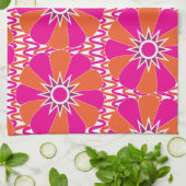 Hot-roze en Oranje, helder ventilatorpatroon Theedoek (Gevouwen)