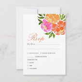Hot Roze en Oranje Herfst Bloemen bruiloft RSVP Kaartje (Voorkant)