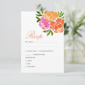 Hot Roze en Oranje Herfst Bloemen bruiloft RSVP Kaartje (Staand voorkant)