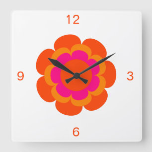 Hot-roze en Oranje ventilator Vierkante Klok
