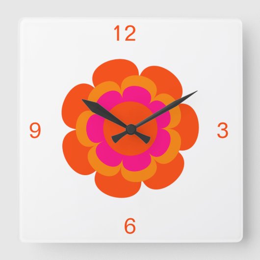 Hot-roze en Oranje ventilator Vierkante Klok (Voorkant)