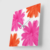 Hot-roze en Oranje Waterverf bloemen Vierkante Klok (Hoek)