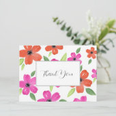 Hot-roze en Oranje Waterverf Motif Bedankkaart (Staand voorkant)