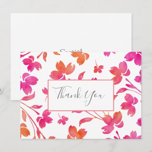 Hot-roze en Oranje Waterverf ventilatorstenen Bedankkaart (Voorkant / Achterkant)