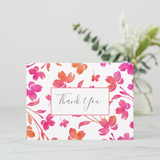 Hot-roze en Oranje Waterverf ventilatorstenen Bedankkaart (Staand voorkant)