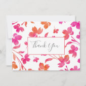 Hot-roze en Oranje Waterverf ventilatorstenen Bedankkaart (Voorkant)