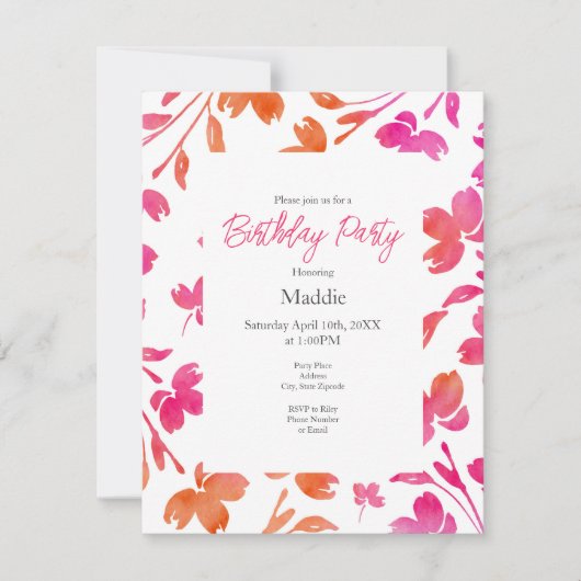 Hot-roze en Oranje Waterverf ventilatorstenen Kaart (Voorkant)