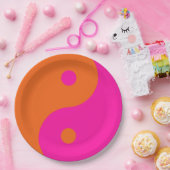 Hot-roze en Oranje Yin Yang Papieren Bordje (Feest)