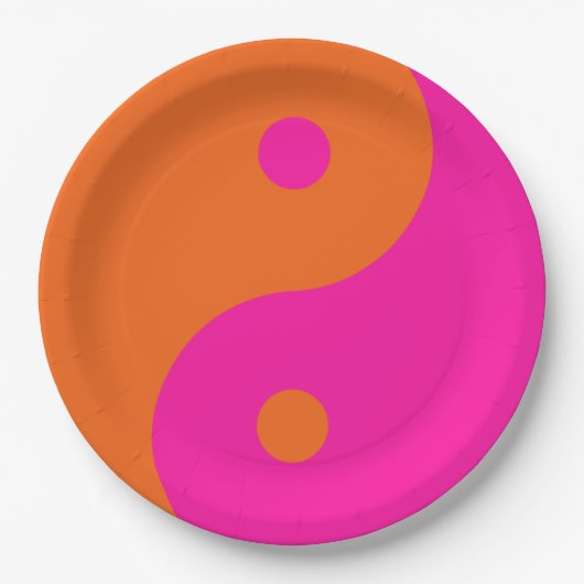 Hot-roze en Oranje Yin Yang Papieren Bordje (Voorkant)