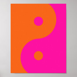 Hot-roze en Oranje Yin Yang Poster