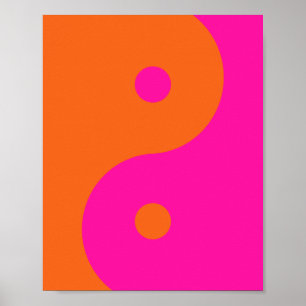 Hot-roze en Oranje Yin Yang Poster