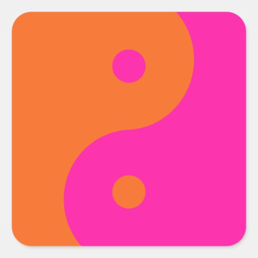 Hot-roze en Oranje Yin Yang Vierkante Sticker (Voorkant)