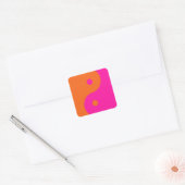 Hot-roze en Oranje Yin Yang Vierkante Sticker (Envelop)
