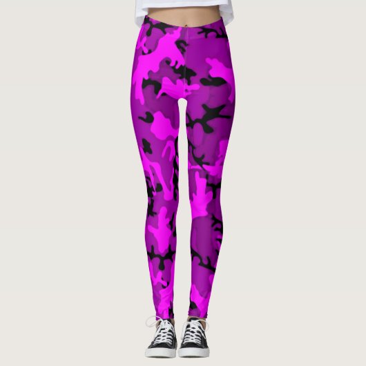 Hot-roze en Paarse 3D Ghost Camo-Leggings Leggings (Voorkant)