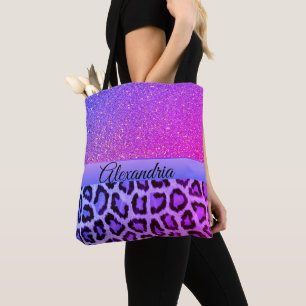 Hot-roze en Paarse glam-luipaard Tote Bag