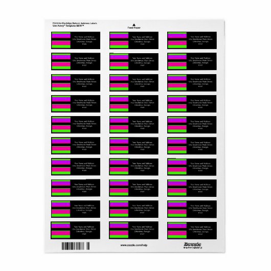Hot-roze en Paarse toon- en strepen modern design Etiket (Full Sheet)