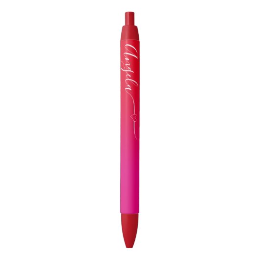 Hot-roze en Red Ombre Heart Handtekening Zwarte Inkt Pen (Voorkant Verticaal)