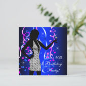 Hot-roze en Royal Blue Birthday Party Kaart (Staand voorkant)