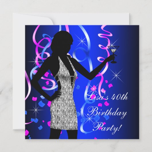 Hot-roze en Royal Blue Birthday Party Kaart (Voorkant)