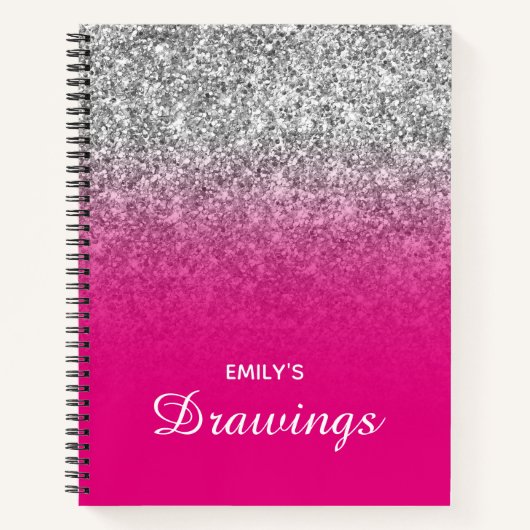 Hot-roze en Silver Glitter Ombre-tekening Notitieboek (Voorkant)