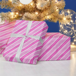 Hot-roze en Silver Stripes Cadeaupapier