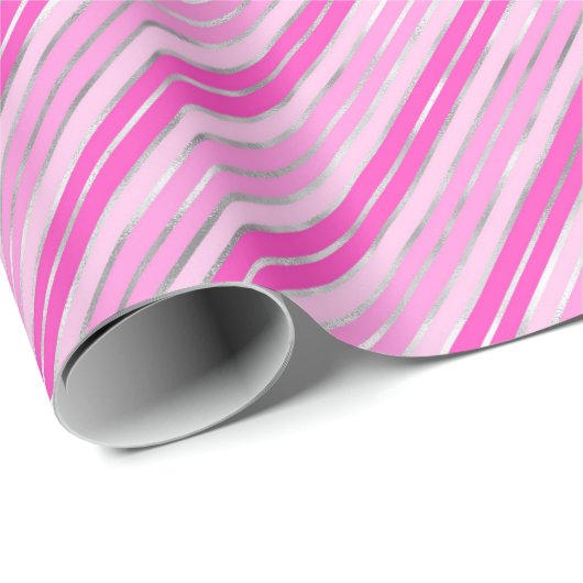 Hot-roze en Silver Stripes Cadeaupapier (Rol Hoek)