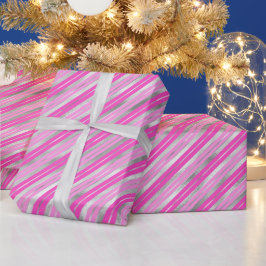 Hot-roze en Silver Stripes Cadeaupapier
