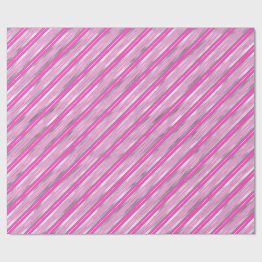 Hot-roze en Silver Stripes Cadeaupapier (Vlak)