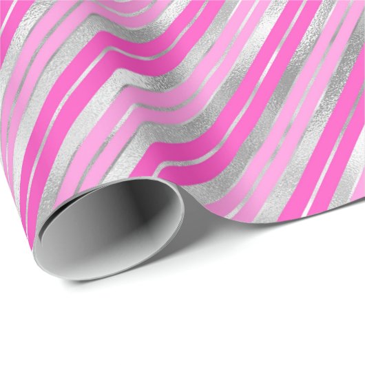 Hot-roze en Silver Stripes Cadeaupapier (Rol Hoek)