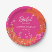 Hot Roze en Sinaasappel Bloemenweide Vrijgezellenf Papieren Bordje (Voorkant)
