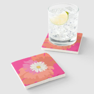 Hot Roze en Sinaasappel Floral Daisy Abstract Home Stenen Onderzetter